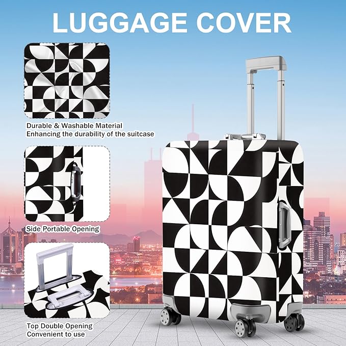 ANNA QUEEN Geometric Minimalist Luggage Cover, Suitcase Protector with Modern Abstract Pattern, Stretchable, Washable Travel Cover for 32-34 Inch Luggage