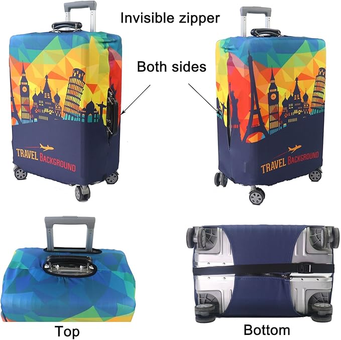 MosaiRudo Thicker Luggage Cover Elastic Suitcase Cover Protector Fits 18-32 Inch Suitcase Travel Accessories (Travel-4, M)