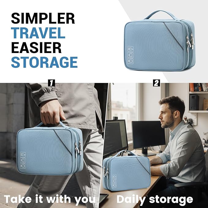 Lanola Universal Cable Organizer Electronics Accessories Cases for Cable, Charger,Power Bank, Phone, USB, SD Card,Memory Cards,Earphone,Flash Drive, Great for Travel and Business - Dark Blue