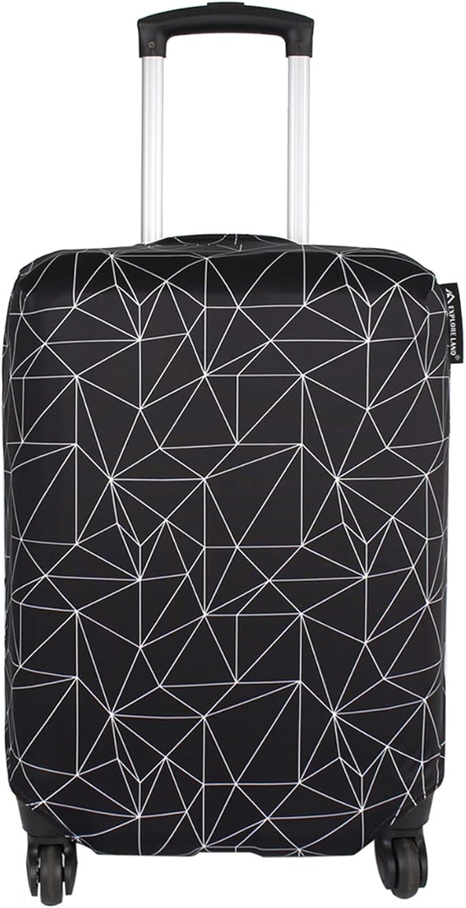 Explore Land Travel Luggage Cover Suitcase Protector Fits 18-22 Inch Case (Black Polygonal, S)