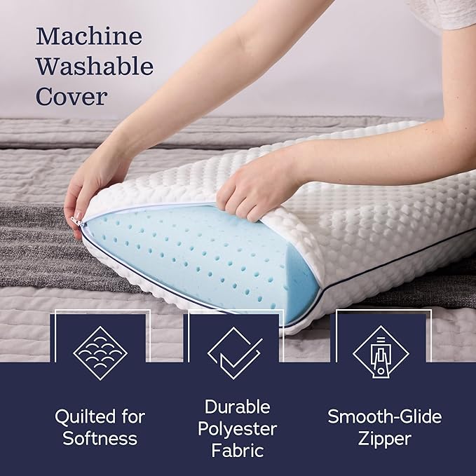 WEEKENDER Gel Memory Foam Pillow - Queen Size - 2-Pack - Medium Plush Feel - Neck & Shoulder Support - For Back, Side, & Stomach Sleepers - Home, Hotel, & Hospital Essentials