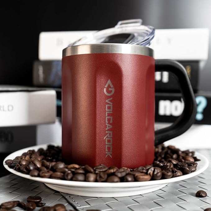 Stainless Steel Coffee Mug with Handle, 16 oz Double Wall Vacuum Insulated Travel Mug Tumbler With Slider Lid, Great Tea Mug for Men and Women (Black)