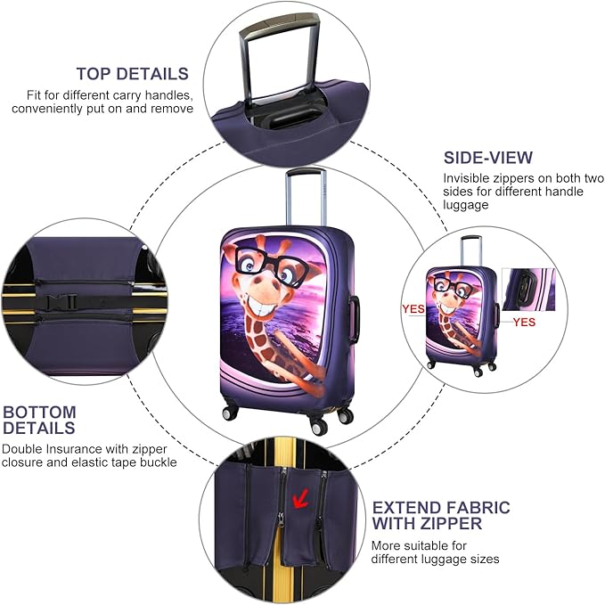 7-Mi 3D Print Design Travel Suitcase Protector Trolley Case Cover 19"-30" Sleeve (M(Fits to 22"-24" Trolley Case), Giraffe(New Version))