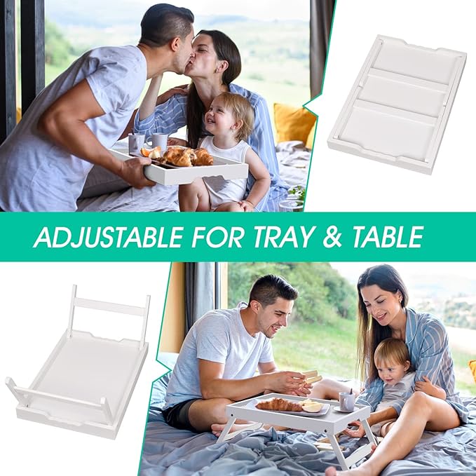 Artmeer Bed Tray Table with Folding Legs,Bamboo Breakfast in Bed for TV Table, Laptop Computer Tray,Eating,Snack Tray (White) Extra-Large Size