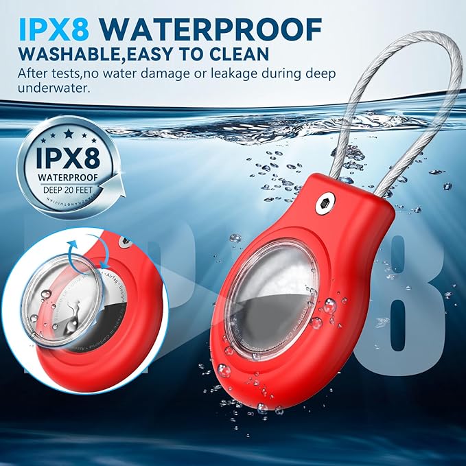 Waterproof Airtag Holder,4 Pack Airtag Case with Secure Lock,Airtags Keychain for Apple Air tag,Anti-Lost Protective Case Air tag Accessories for GPS Tracker Luggage,Key,Pet-Red/Purple/Orange/Yellow