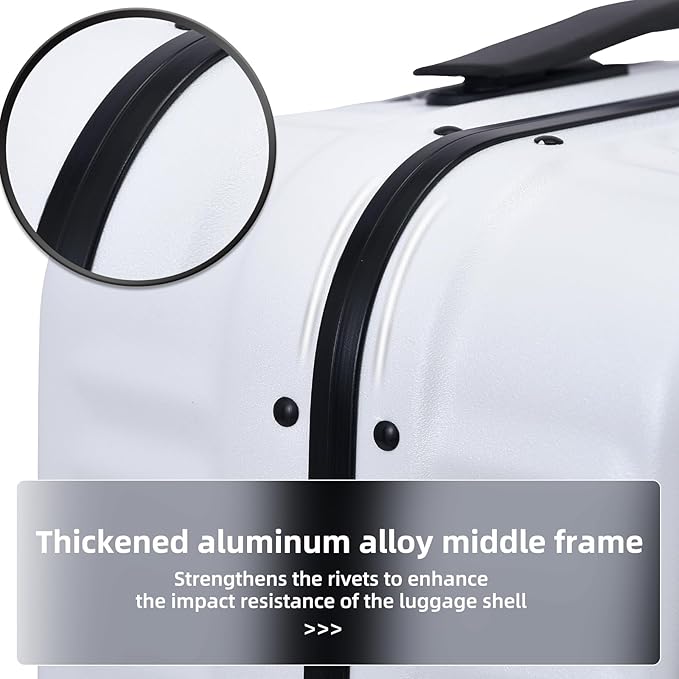 2 pieces 20/29 Aluminum Frame Carry On and Checked Luggage Set with Side Opening, Lightweight Hardshell ABS+PC Trunk Suitcase with TSA Lock, 360° Universal Wheels & Adjustable Handle, White