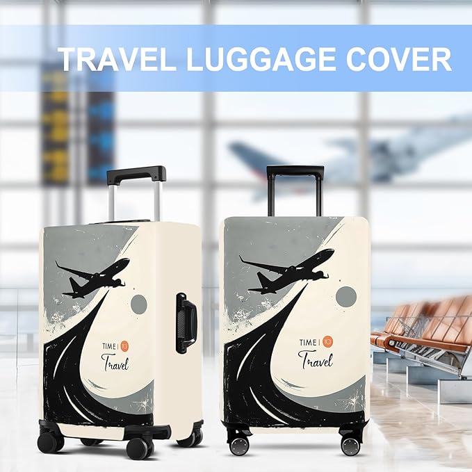 Suitcase Cover with Time to Travel Design, Luggage Protector, Fit for 32-34Inch Luggage Durable Travel Bag Cover with Zipper Closure