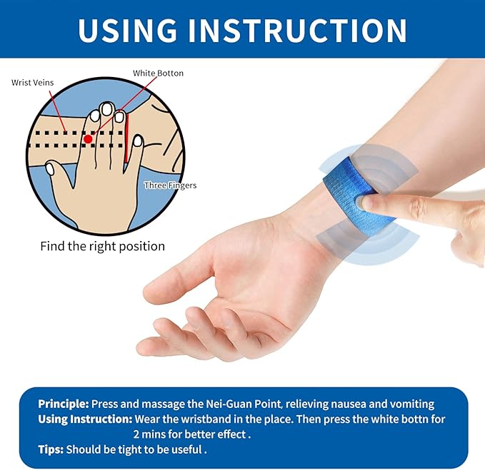 6 Pairs Motion Sickness Bands – Natural Anti Nausea Acupressure Wristbands for Morning & Motion Sickness Relief – Ideal for Car, Cruise & Flight Travel – for Adults and Kids