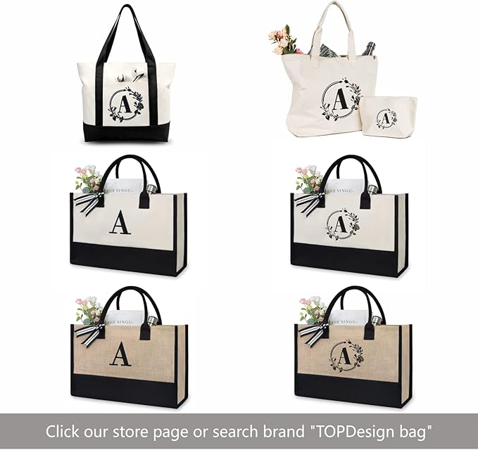 TOPDesign Initial Jute/Canvas Tote Bag, Personalized Present Bag, Suitable for Wedding, Birthday, Beach, Holiday, is a Great Gift for Women, Mom, Teachers, Friends, Bridesmaids (Letter Y)