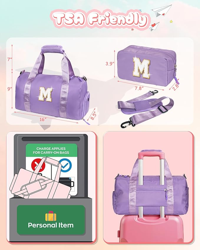 Daughter Birthday Gifts-Girl Gym Bag with Shoe Compartment, Kid Personalized Weekender Overnight Bags, Initial Travel Tote with Makeup Pouch, Graduation Gift for Girls (Letter Y)