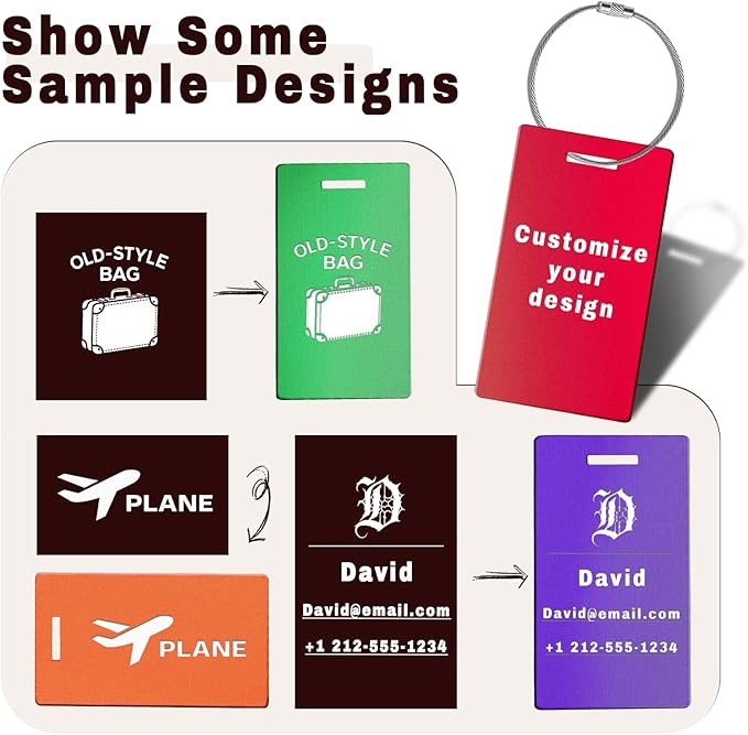 4PCS Personalized Luggage Tags for Travel Durable Aluminium Luggage Tags for Suitcases Custom Bag Tags for Backpacks Heavy Duty Personalized Name Tags for Birthday Gifts(Small,Purple)