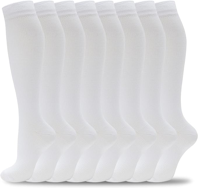 Compression Socks for Women Men Circulation Knee High 8 Pairs for Nurses, Running, Travel, Athletic