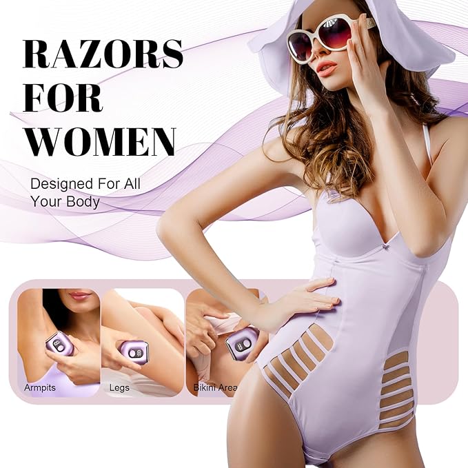 Cordless Electric Shaver for Women: Mini Electric Razors with LED Display - Rechargeable Bikini Trimmer - IPX7 Waterproof Wet Dry Face Razor for Body Pubic Leg (Purple Little)