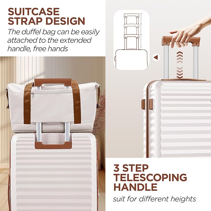 SHOWKOO Suitcase Hardside Expandable Luggage Set, Suitcase with Double Spinner Wheels TSA Lock 3 Piece Set Beige White (DB/TB/28in)