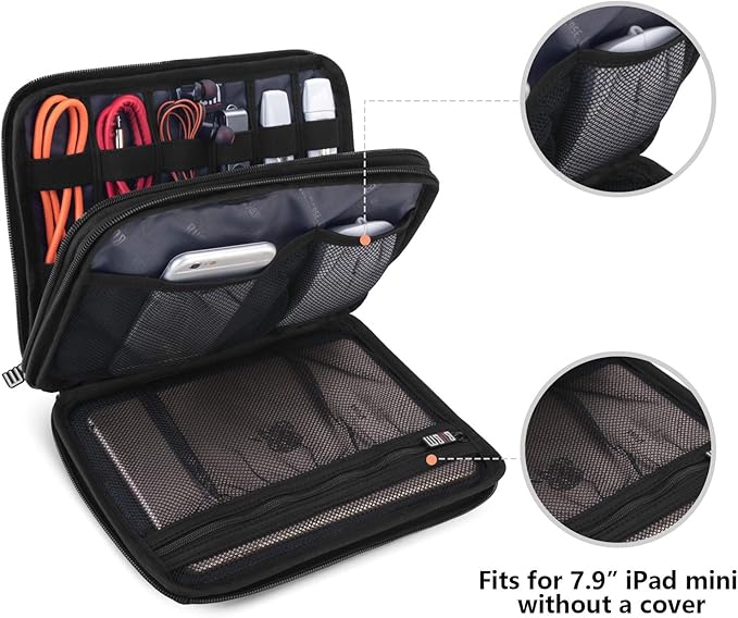 BUBM Double Layer Electronic Accessories Organizer, Travel Gadget Bag for Cables, USB Flash Drive, Plug and More, Perfect Size Fits for iPad Mini (Medium, Blue)