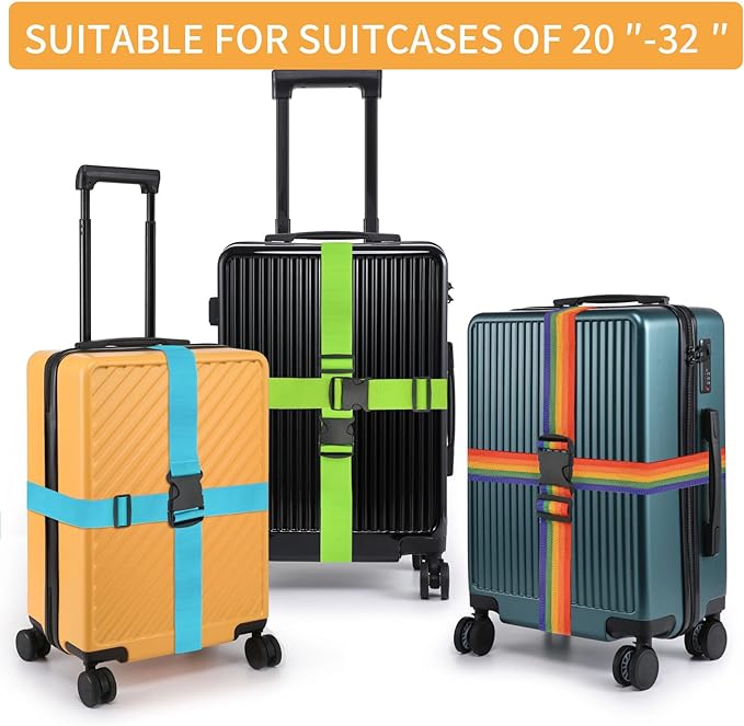 BILIONE Luggage Straps Belts TSA Approved Keep Suitcase Secure While Traveling, 79" Long Add a Bag Premium Accessory for Travel Bag Closure, 2 Pack Rainbow
