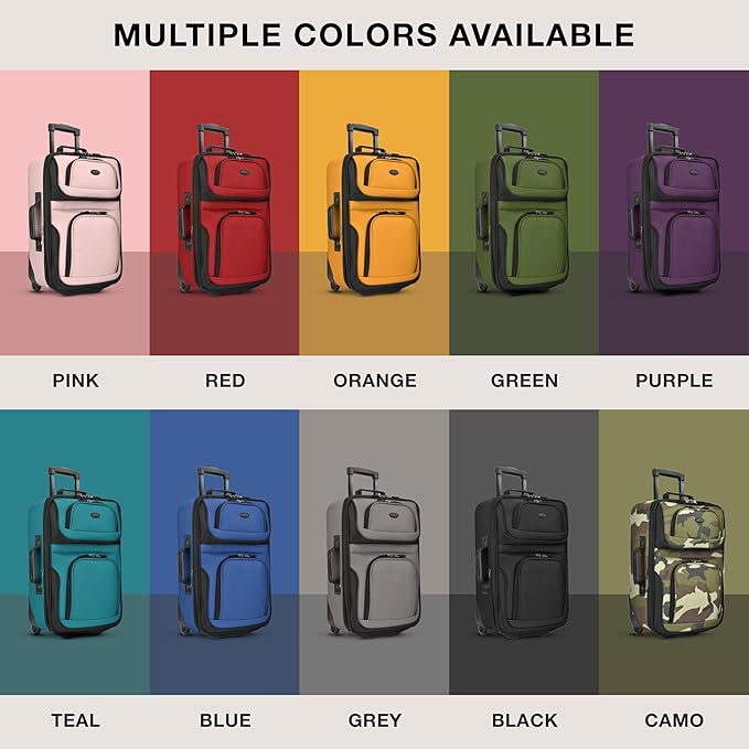 U.S. Traveler Rio Fabric Expandable Carry-on Luggage, Rolling Suitcase, Red, 2 Wheel Set