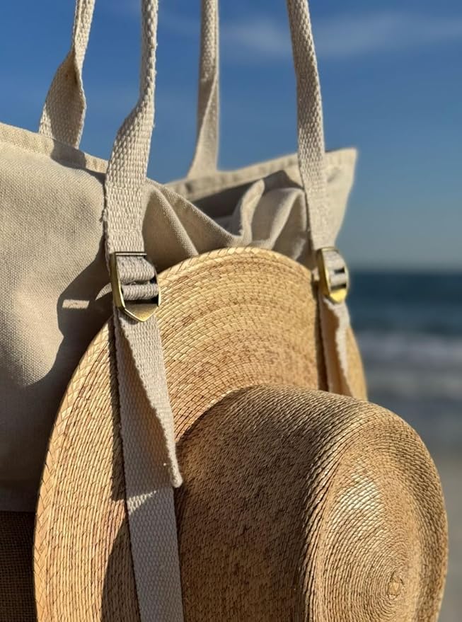 Large Beach Tote Bag with Hat Holder Straps, Womens large beach bag- Vation beach Tote
