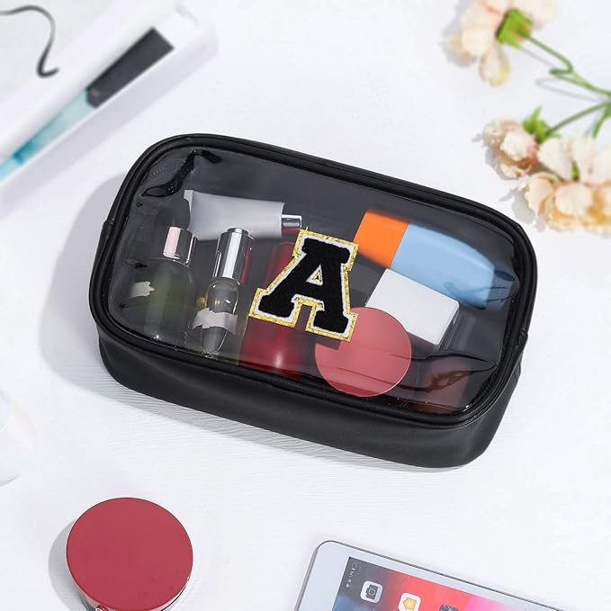 YOOLIFE Travel Clear Makeup Bag Toiletry Bag, Make up Bag Waterproof Toiletry Bags for Women Cosmetic Bag Birthday Gifts for Women Personalized Mother Girlfriend Wife Bridesmaid Gifts Black Letter O