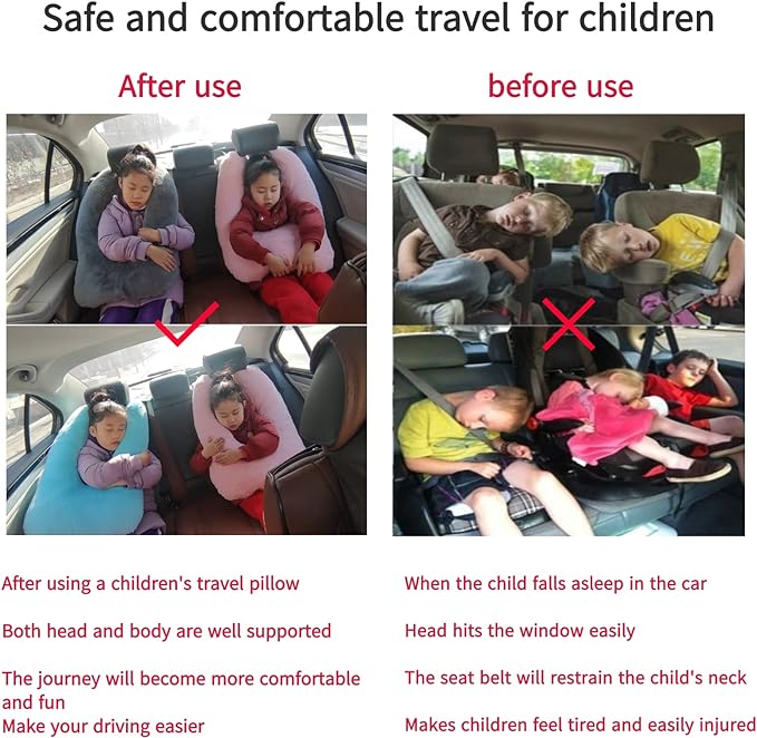Travel Pillow Car Pillow Kid Car Sleeping The Sleeping Aid for Adults and Kids on Road Trips Kids Travel Pillow Red