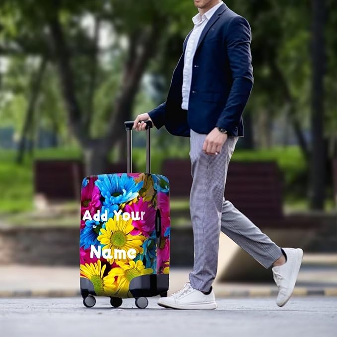 Customized Luggage Cover for Suitcase Personalized Name Suitcase Cover Fit 22-25 Inch Flower Luggage Covers Zip Closure Suitcase Cover Protector for Travel Business Anti-Scratch Baggage Cover
