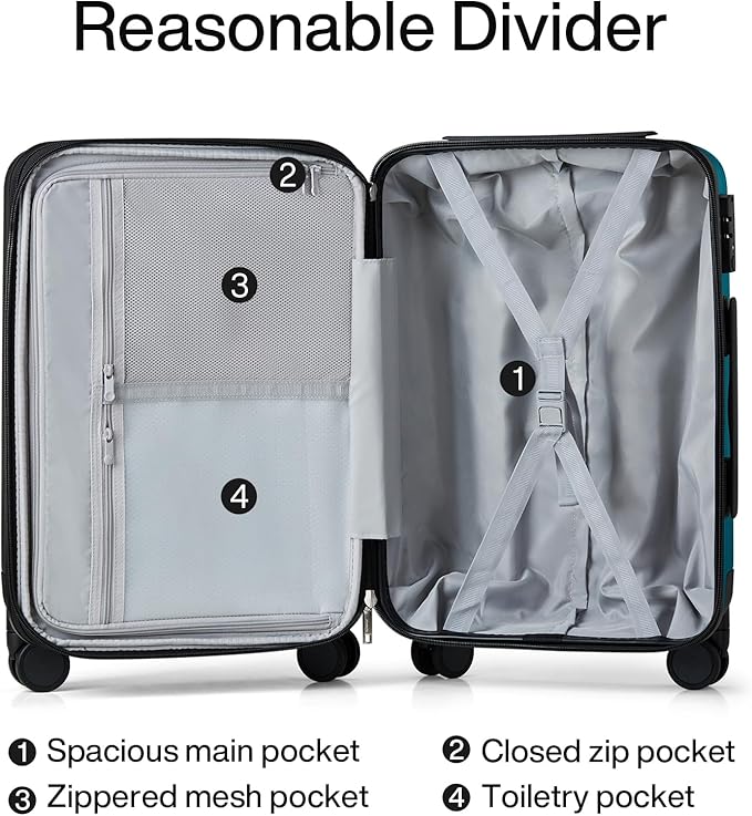 Hanke 20 Inch Expandable Carry on Luggage 22x14x9 Airline Approved Lightweight PC Hard Shell Suitcases with Wheels Tsa Luggage Rolling Suitcase Travel Luggage Bag for Weekender(Caribbean Blue)