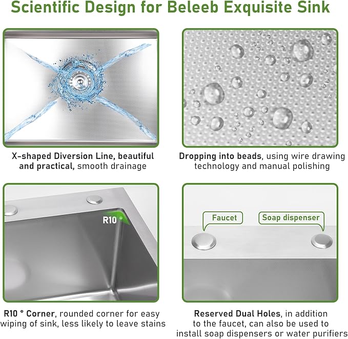 Drop In Kitchen Sink 20x16", 9" Basin Depth, 18 Gauge Stainless Steel Sink, 3D Embossed Surface Finish Top Mount with Accessories