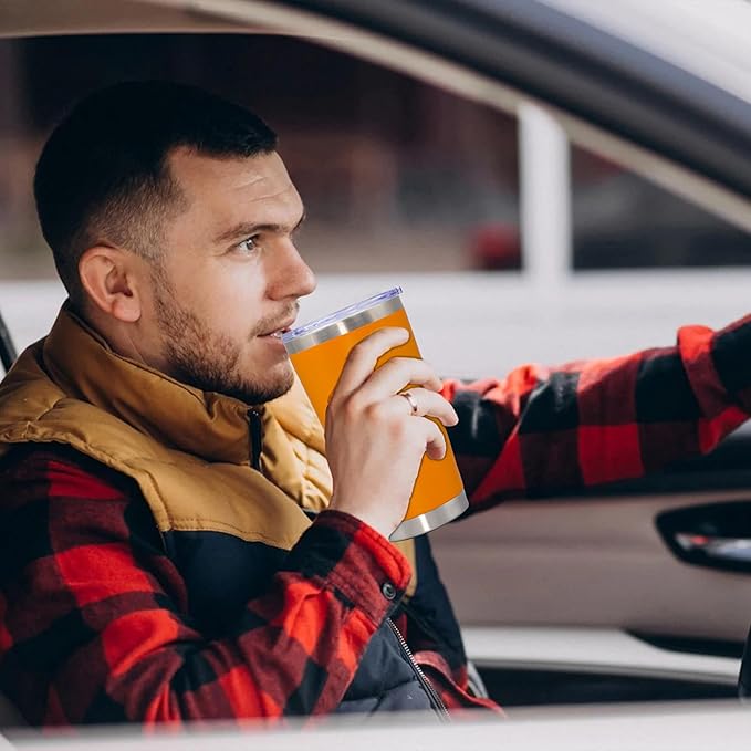 20 oz Tumbler Coffee Tavel Tumblers Bulk with Lid Stainless Steel Double Wall Vacuum Insulated Mug Powder Coated Cups fit Car Cupholder for Hot and Cold - Orange, 8Pack