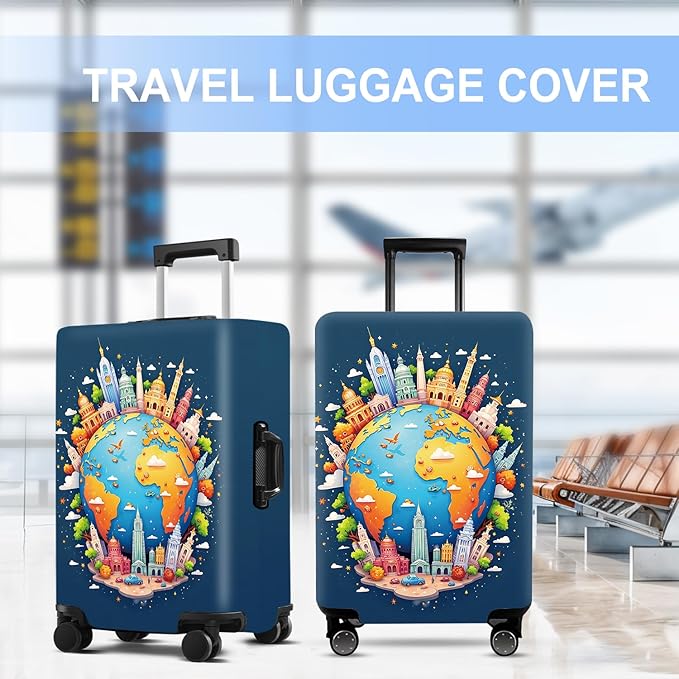 Luggage Cover Washable Suitcase Protector Anti-Scratch,Stretchable Fit for 20-34Inch Luggage Durable Travel Bag Cover with Zipper Closure (Earth, S(fits 20-22inch suitcase))