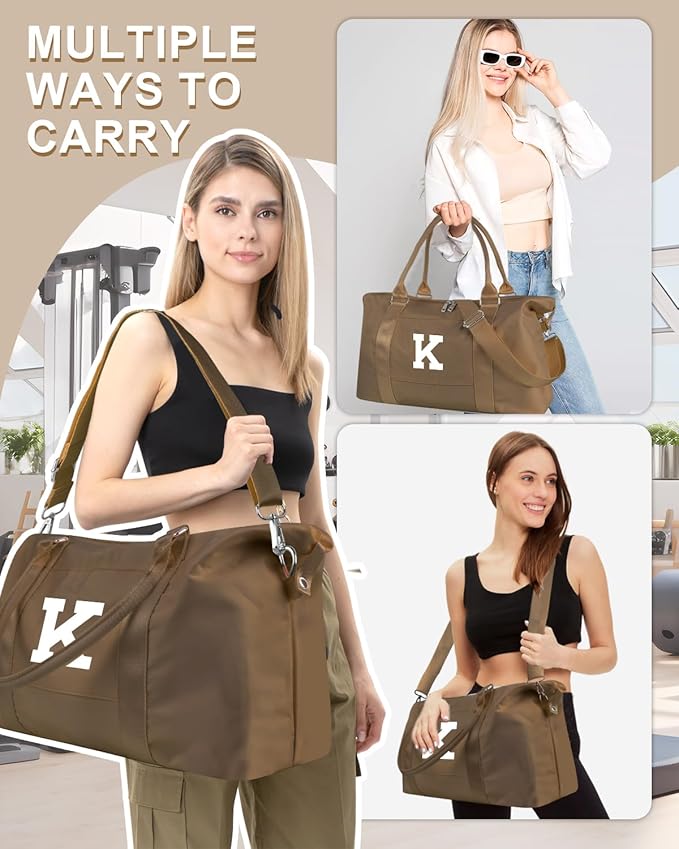 Birthday Graduation Gifts for Daughter,Initial Travel Duffel Bag Sports Gym Bag for Girls Teen Kids Birthday Gifts,Personalized Weekender Bag Carry On Tote Bags Cute Overnight Bag for Women(Brown, K)