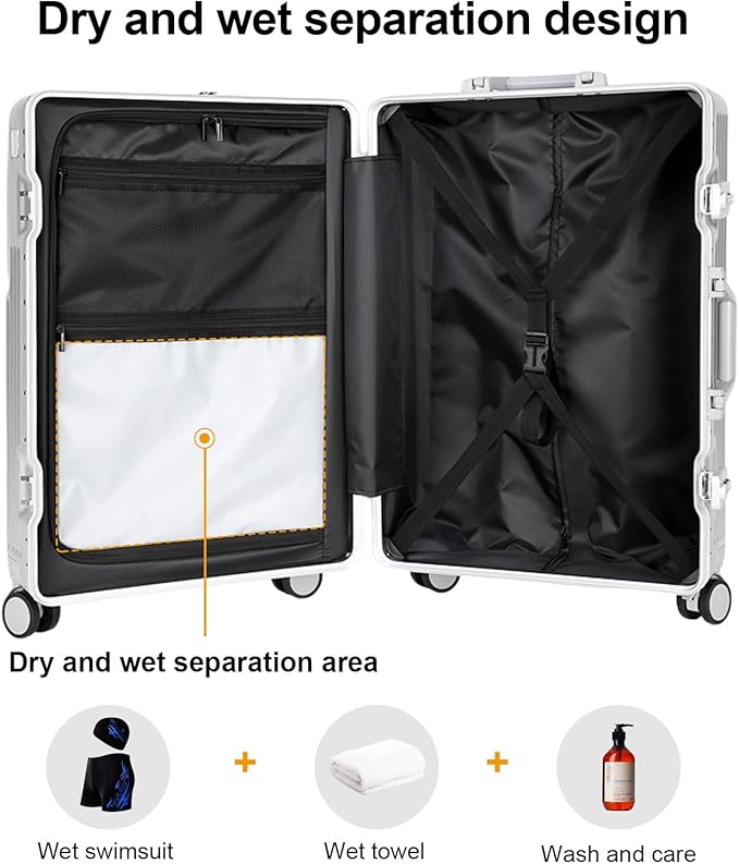 2-Piece Hardshell Zipperless Luggage Set, 20/26" Aluminum Frame Hardshell Spinner Luggage, Airline Approved Carry-On Luggage, TSA Lock, 360° Quiet Wheels With Cup Holder (silver)