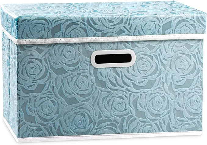 PRANDOM Collapsible Storage Cubes with Lids Fabric Decorative Storage Bins Boxes Organizer Containers Baskets with Cover Handles for Bedroom Closet Living Room 14.9x9.8x9.8 Inch 3 Pack