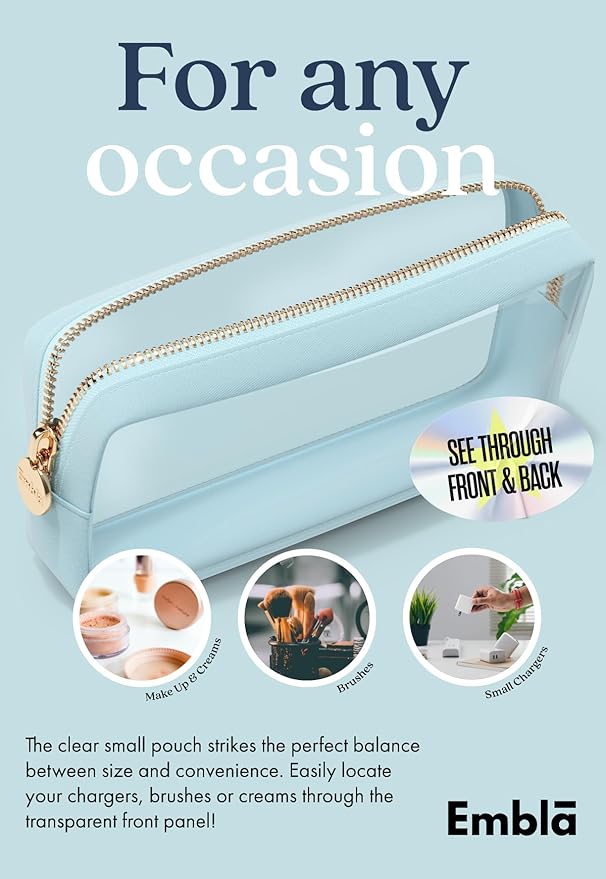 Clear Makeup Bag Zipper Pouch, Transparent Cosmetic Case Organizer, TSA Approved Travel Toiletry Case, Travel Accessories Essentials Makeup Tote for Women, Small Cute Make up Bag for Purse - Sky