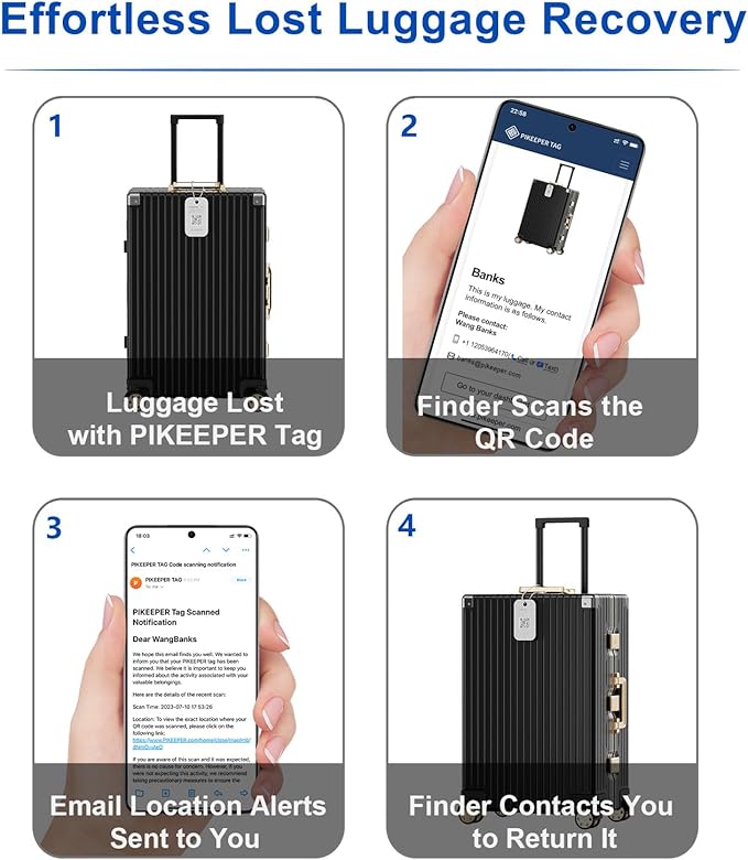 Smart Luggage Tags 2-Pack - QR Code ID Labels with Location Notification When Scanned, Waterproof & Durable, Customizable Cruise Tags for Suitcases, Backpacks & Travel
