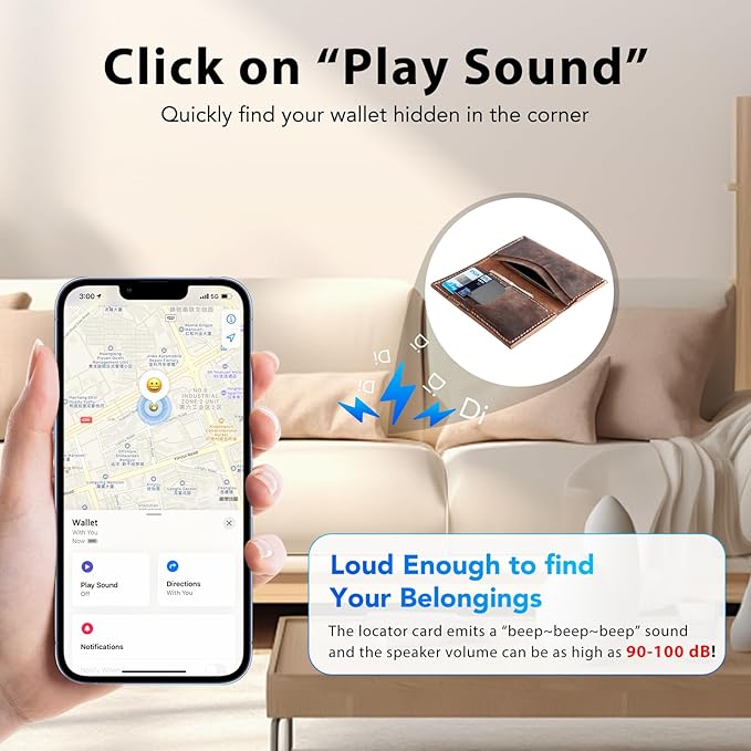 CASCHO Smartcard - Wallet Tracker Card, Compatible with Apple Find My App, Waterproof and Splash-Proof, Keys Finder and Item Locator for Passport, Bags, Laptop, Black 2 Pack