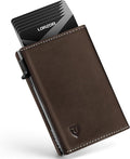 LORZOR Wallet for Men with Metal Card Holder, Pop Up Wallet, Finest Full Grain Leather Trifold Wallet, Smart, Minimalist, RFID Blocking, Front Pocket, ID Window, Brown/Grey