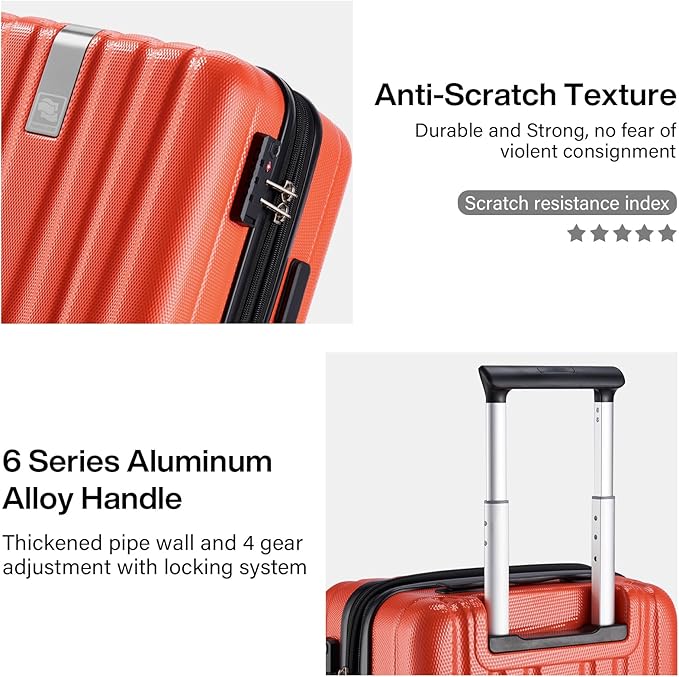 Hanke 24 Inch Expandable Checked Luggage Lightweight PC Hard Case Luggage Suitcases with Wheels TSA Luggage Rolling Large Suitcase Travel Luggage Bag for Go to University(Orange)