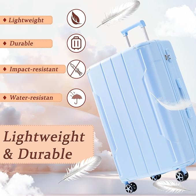Merax 28 Inch Checked Luggage, Lightweight & Expandable Hardshell ABS Suitcase with Spinner Wheels, TSA Lock, Corner Guards (Sky Blue)