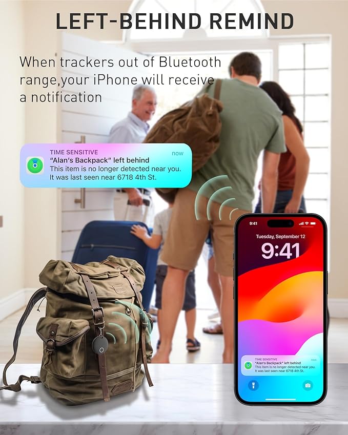 Air Tracker Tags-4 Pack [Apple MFi Certified] (iOS Only), Smart Bluetooth Tracker, Compatible with Apple Find My, Item Locator for Keys, Luggage, Wallet, Suitcase, Bags, IP67 Waterproof