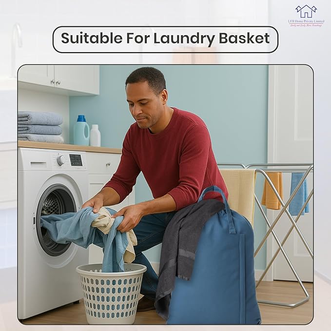 LFH Home Cotton Canvas Large Laundry Bag with Handle, Heavy Duty Drawstring Closure Washable Laundry Bags, School Travel, Home, Hotel, College Dorm, Organizer Sack, Toys Clothes 20x30-Sky Blue