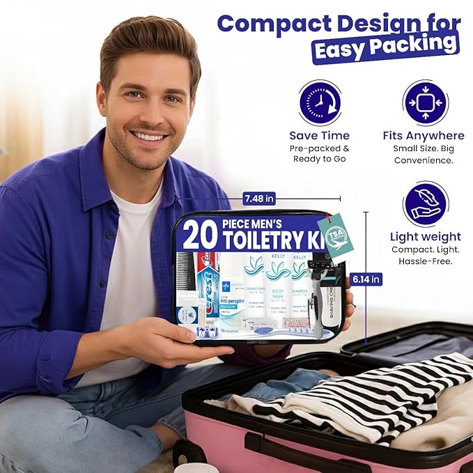 Trektote Bulk Hygiene Kit For Men And Women – (100 Pack) 20 Piece Set Of Travel Size Toiletries, TSA Compliant, Bulk Travel Essentials, Includes Shampoo And Conditioner, Body Wash, Toiletry Bag & More