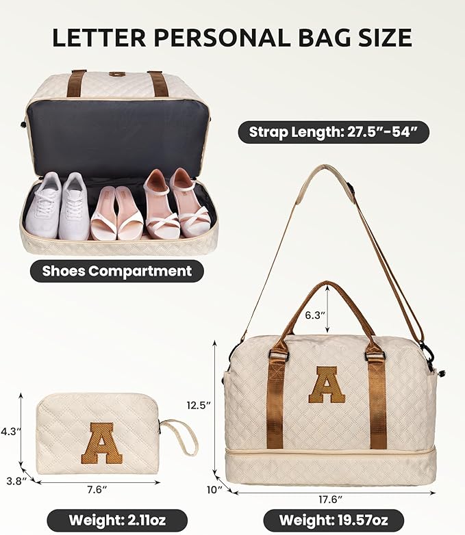 Women Birthday Gift Ideas Teen Girls-Duffle Bag with Shoe Compartment, Personalized Weekender Bag, Monogram Overnight Bag, Letter Travel Bag with Makeup Bag, Birthday Gift for Kids (Letter O)