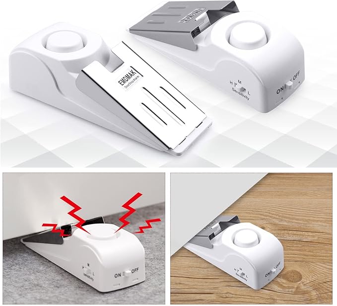 EMDMAK Door Stop Alarm with 120DB Siren Door Stop for Home & Travel (White) (Pack of 3)
