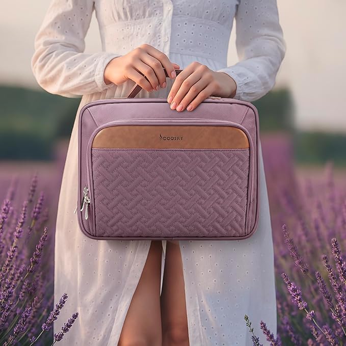 Travel Hanging Toiletry Bag for Women, with Jewelry Organizer Compartment, Medium Waterproof Hanging Makeup Accessories, Cosmetic Essentials, Toiletries Dopp Kit Set with Trolley Belt, Dark Purple