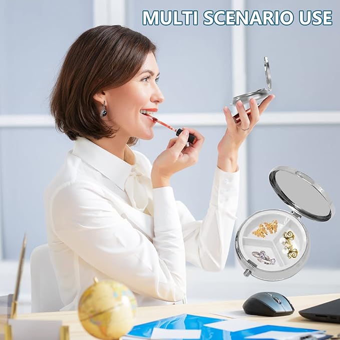 Pill Box 3 Compartment Small Pill Case,Portable for Pocket or Purse Pill Organizer Pill Container Holder to Hold Vitamins, Medication, Fish Oil and Supplements(Almond Blossom)