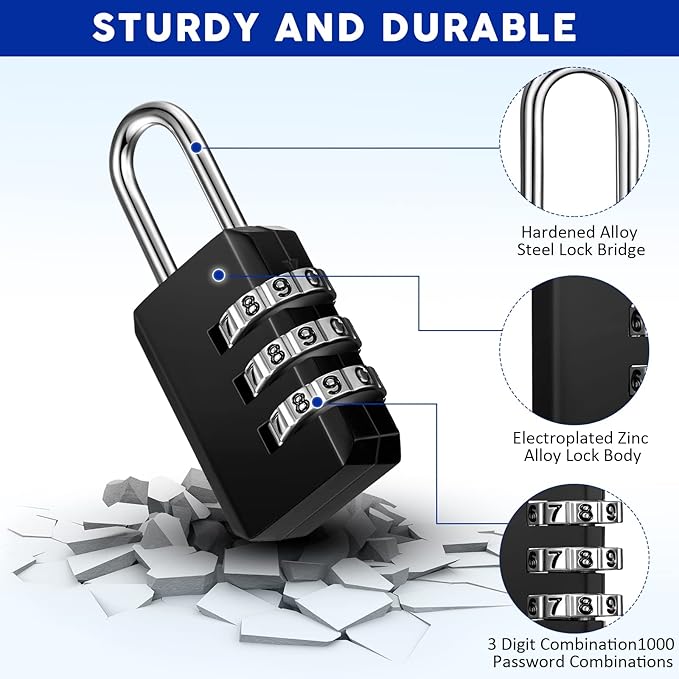 Chumia 50 Pack 3 Digit Combination Lock Small Combo Locks Waterproof Luggage Number Padlock for Backpack Suitcases Traveling Toolbox School Gym Employee Locker