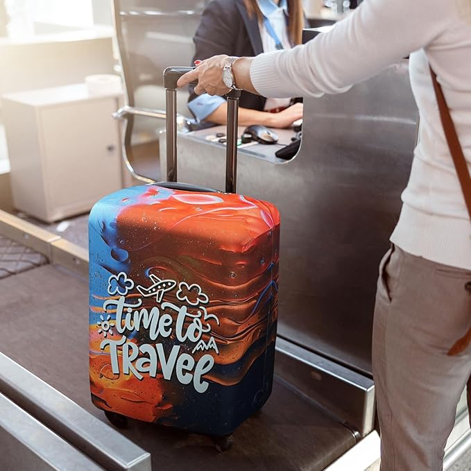 Explore Land Luggage Cover Suitcase Protector Fits 18-22 Inch Case (Time to Travel, S)