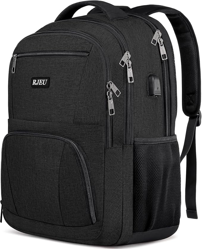 School Backpack for Teen Boys & College Students - 17.3 Inch Laptop Backpack with USB Charging Port, Anti-Theft Water Resistant Large Bookbag for Men, Travel & Work, Black