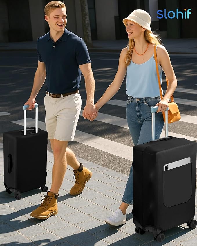 Slohif Luggage Cover for Suitcase Tsa Approved Protector - Luggage Sleeve Suit Case Cover Travel Stretch Large Baggage Case Protective Washable Fit 22-24 Inch Black