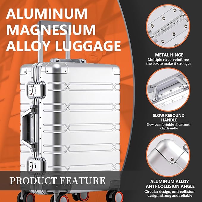 WEICHEN All Aluminum Magnesium 24 Inch Luggage with Spinner Wheels & Duffle-Travel Bag, Hard Case Aluminum Luggage Suitcase with Spinner Wheels and TSA Lock
